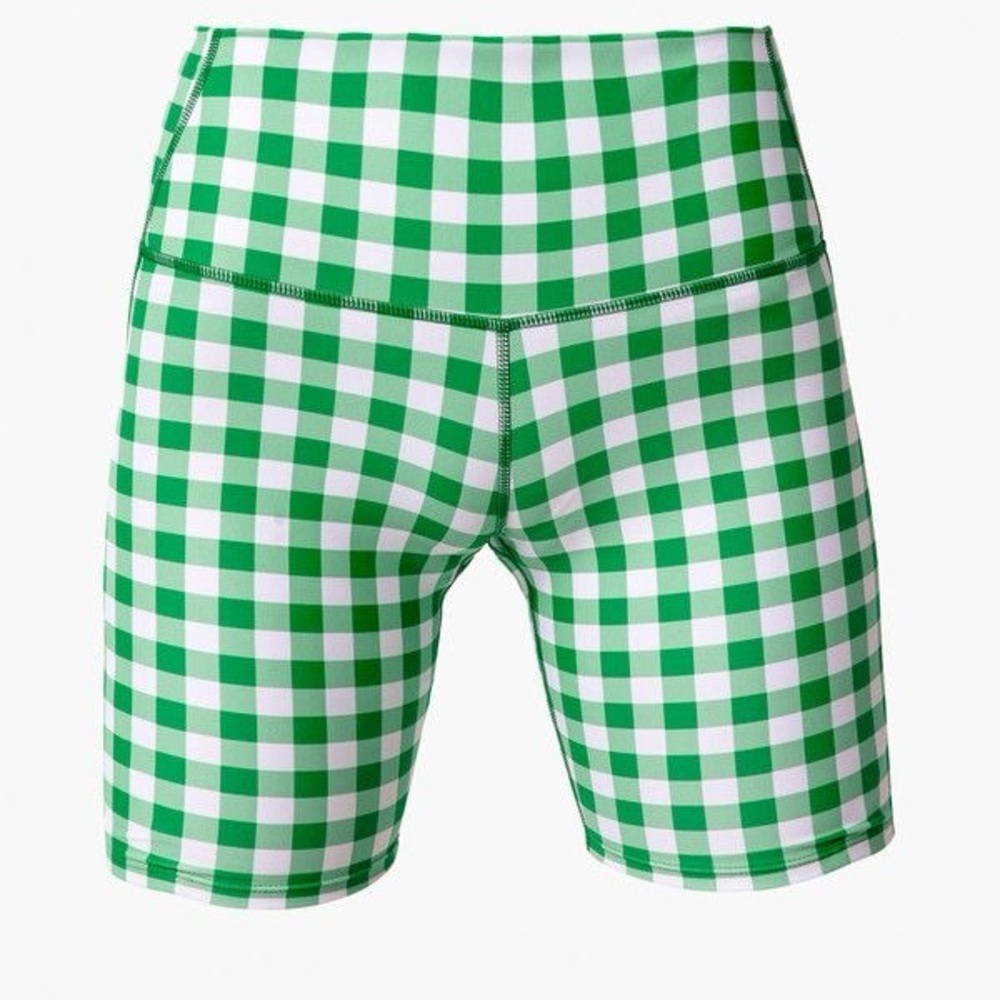 Tuckernuck Tnuck Sport Green Trellis Gingham 6 Inch Ava Bike Short - S NWT